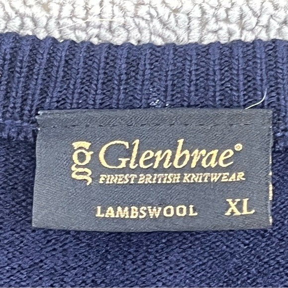 Glenbrae Sweater Adult Extra Large Blue V-Neck Lambs Wool Pullover Preppy Men - Picture 5 of 13
